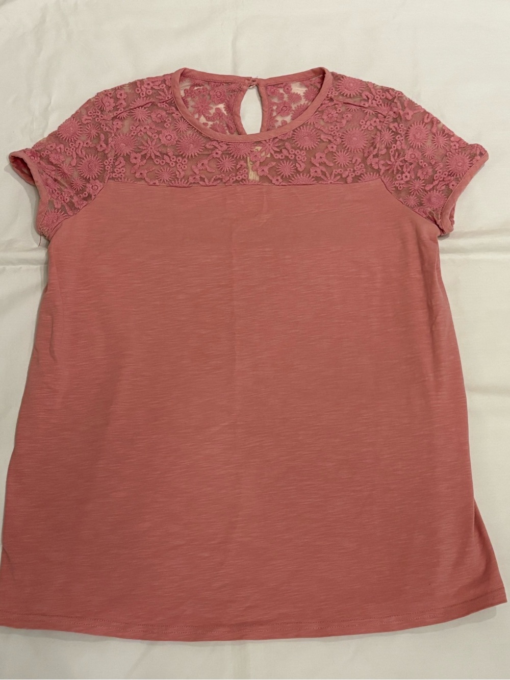 Matilda Jane Lori Rose Pink Lace Yoke Short Sleeve Top